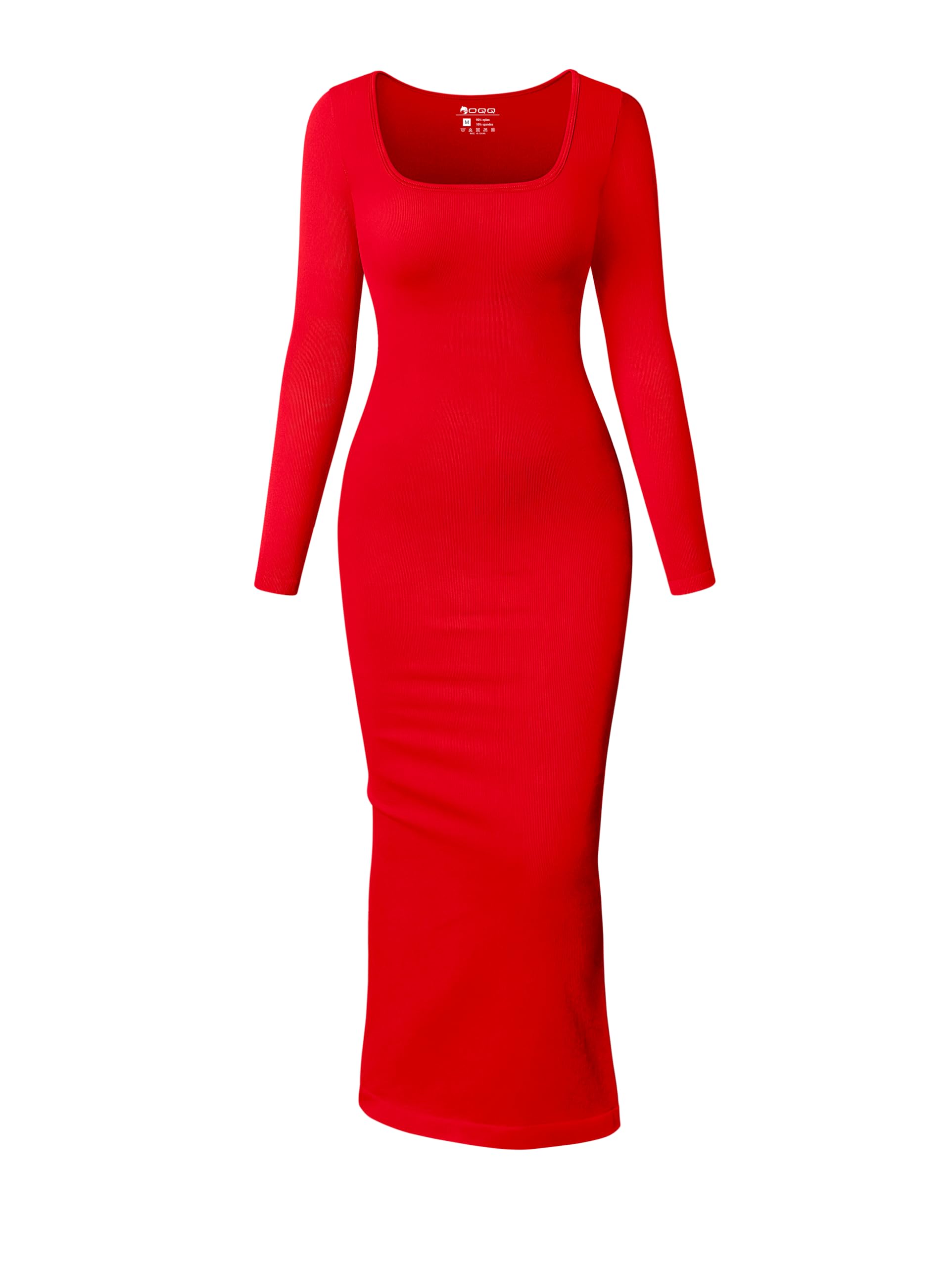 Photo 1 of OQQ Women's Long Sleeve Maxi Dress Square Neck Ribbed Bodycon Lounge Soft Dresses Red