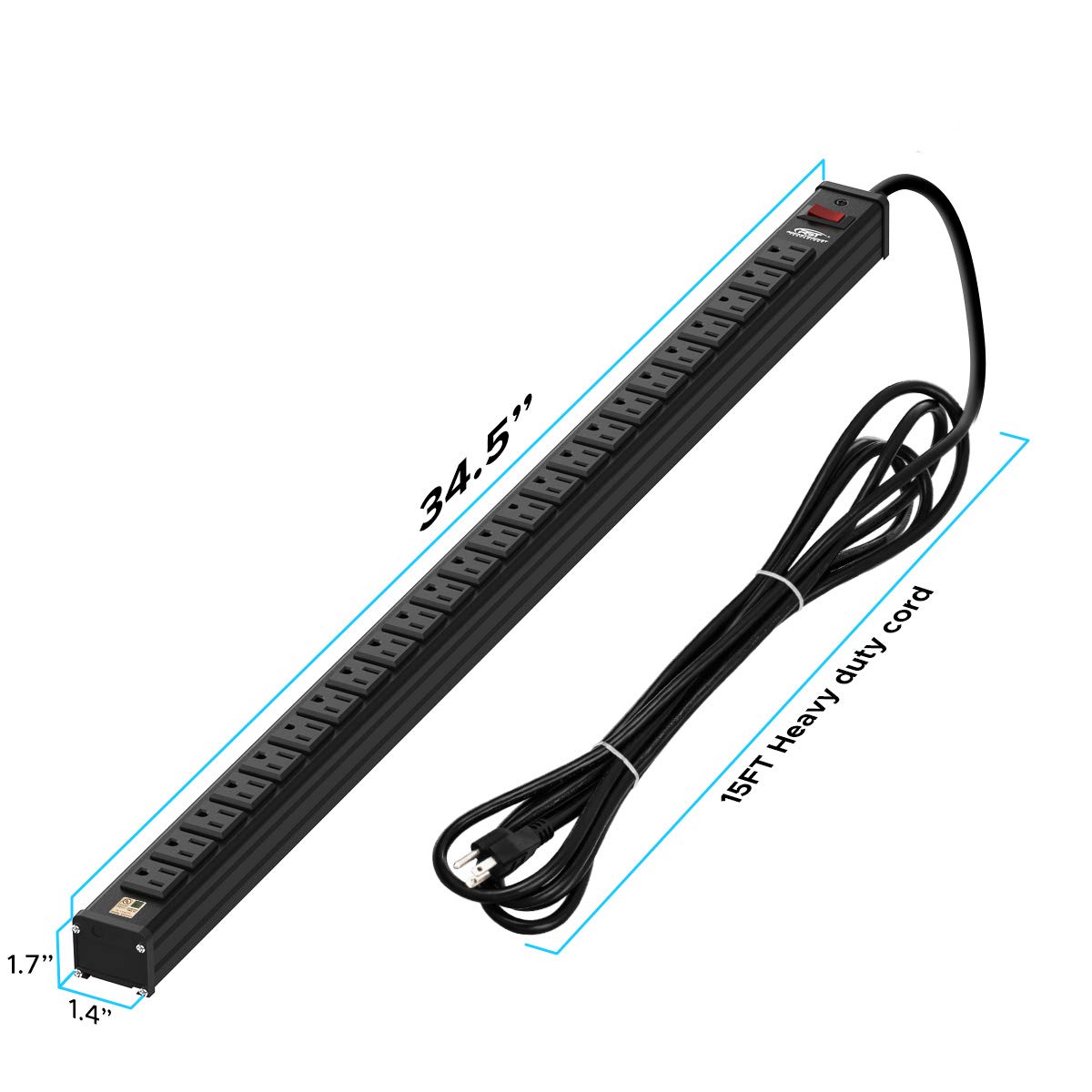 CRST Heavy Duty Power Strip with Long Cord 15 Feet Metal Extension 24