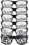Groom, Best Man, Groomsman Glasses - Party Favours for Bachelor Party & Wedding - Party Sunglasses Kit - Set of 6 Pairs - Themed Novelty Glasses for Ridiculous Fun & Classic Photos (6pc Set, Black)