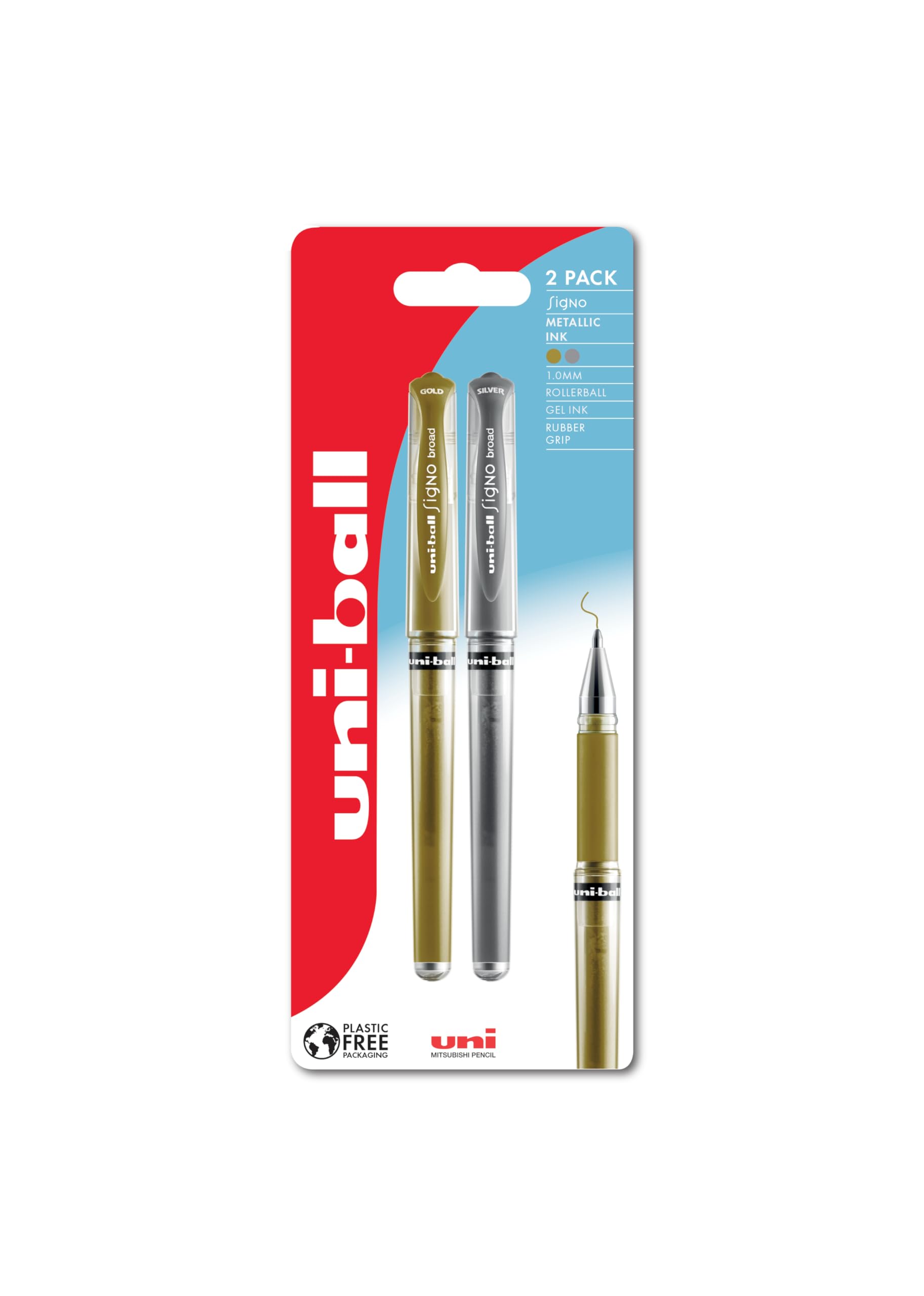 uni-ball - Gel Impact, Gold & Silver Ink, Broad Nib, Rollerball Gel Pens (2pc Set) - Smooth, Comfortable, Long Lasting, Japanese Quality, Cards, Presents, Art & Craft, Notes, Journal, Gifts