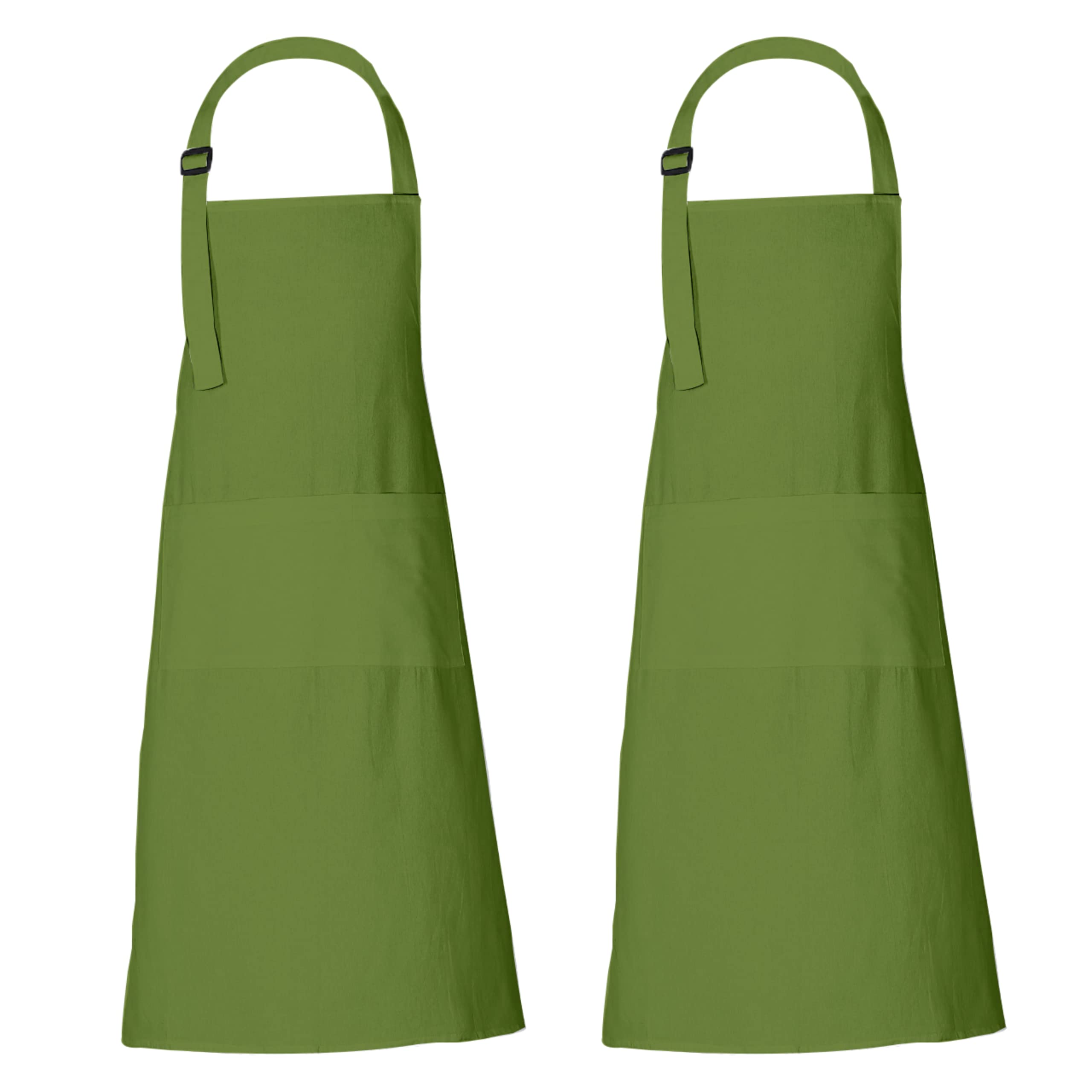 RAJRANG Green Cotton Chef Aprons for Men & Women – 35x27 Inch Cooking Aprons with Adjustable Neck Strap & 3 Pockets – Unisex Kitchen Apron, Pack of 2 — image 1