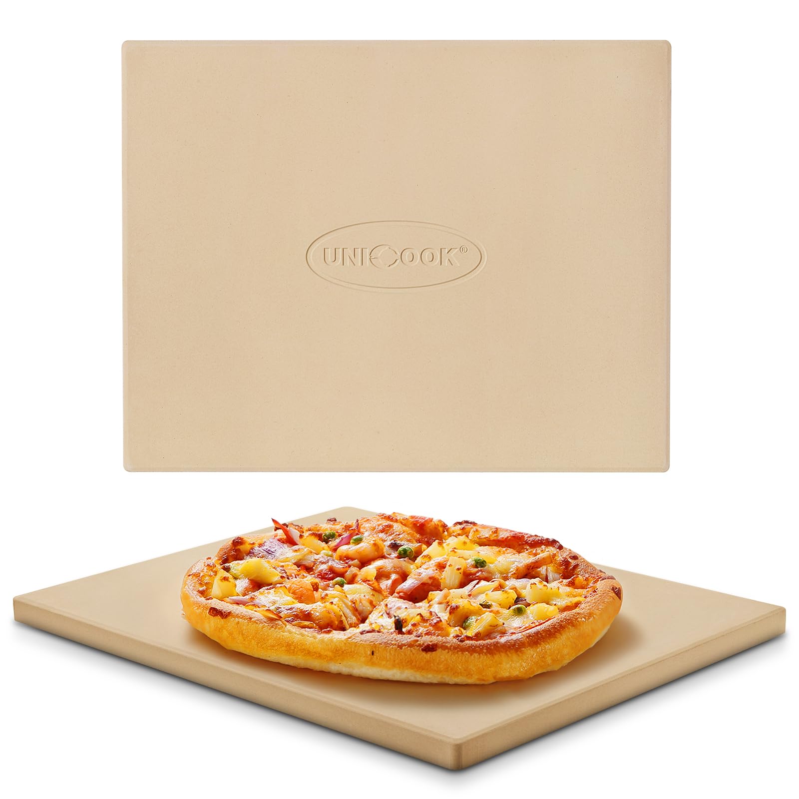 Unicook Pizza Stone, Cordierite Baking Stone for Oven and BBQ, Grilling Pizza Plate, Ideal for Making Bread, Cookies and More, Thermal Shock Resistant, Durable and Safe, Rectangular, 38 x 30 cm