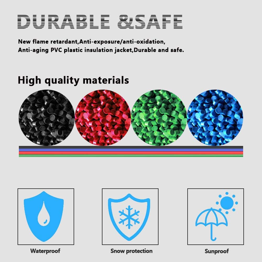 LEADTOPS 22AWG 4pin LED Electric RGB Wire 22 Gauge 33FT/10M 4x0.3mm² Extension Cable 4 Core for RGB LED Strip 5050 3528 - Image 5