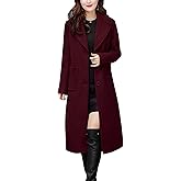chouyatou Women's Big Notch Lapel Single Breasted Mid-Long Wool Blend Coat
