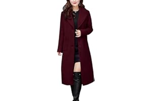 chouyatou Women's Big Notch Lapel Single Breasted Mid-Long Wool Blend Coat