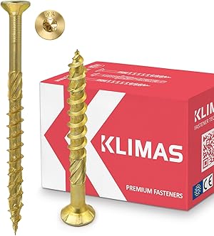 KLIMAS Holzschrauben Torx - Spanplattenschrauben Gelb - Senkkopfschrauben - Terrassenschrauben - Universalschrauben - Dachkonstruktion Schrauben Set - Holzschrauben 10x120 mm 50 Stück