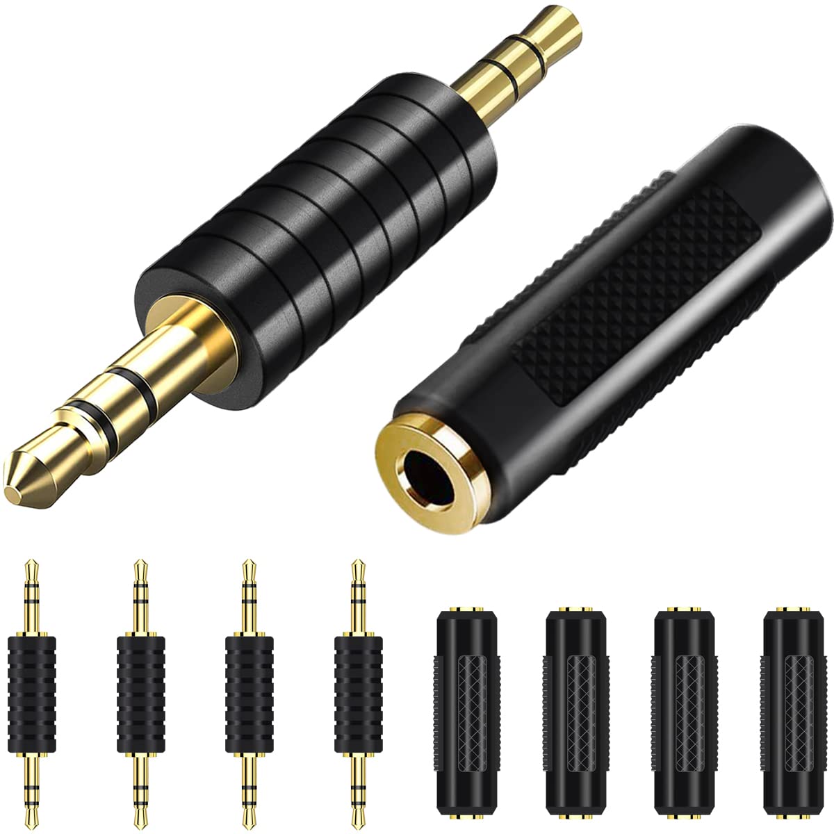 Xiatiaosann 3.5mm Stereo Jack to 3.5mm Female Audio Male to Plug Adapter Connectors Coupler, 5 PCS 3.5mm female to female, 5 PCS 3.5mm male to male, for Speaker, Stereo Cable, Headphone