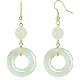 Voaino 18K Gold Plated Natural Stone Earrings for Women, Circle Disc Dangle Drop Earrings, Lightweight Elegant Gemstone Jewelry for Daily Wear, Party, Anniversary,Gift for Her