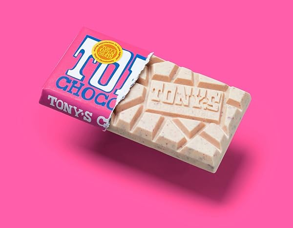 TONY’S CHOCOLONELY BELGIAN WHITE CHOCOLATE RASPBERRY CANDY BAR WITH POPPING CANDY, CHOCOLATE BAR FOR SNACKS, PARTY FAVORS, GIFTS, OR GIFT BASKET, 28% CACAO, MADE FROM QUALITY FAIRTRADE COCOA, 6.35 OZ