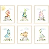 bumbleboo Dinosaur Nursery Wall Prints, Play Room Decoration For Boy, Nursery Wall Art, Nursery Room Decor, Dinosaur Room Decor For Boys, Unframed, Set of 6 Prints, 8x10
