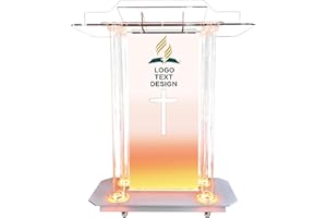 LAYIQDC Church Pulpit,Logo&Text Personalization Pulpit with Wheels,Led Acrylic Church Podium with Hollow Cross Design,46”Transparent Lecterns for Churches,Classroom