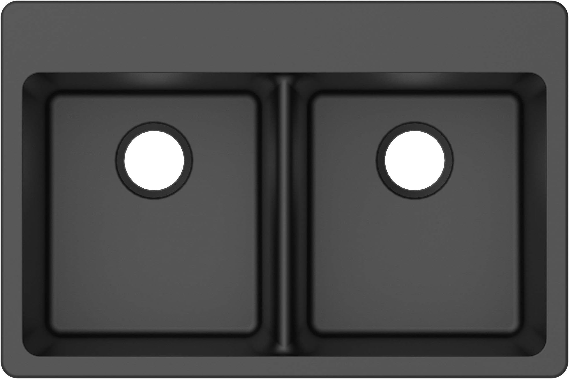 Winpro New Black Granite Quartz 33" x 22" x 9-1/2" Equal Double Bowl Dual Mount Sink