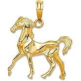 JewelryWeb 20mm 14k Gold 3-d Horse Standing High Polish Charm Pendant Necklace for Women
