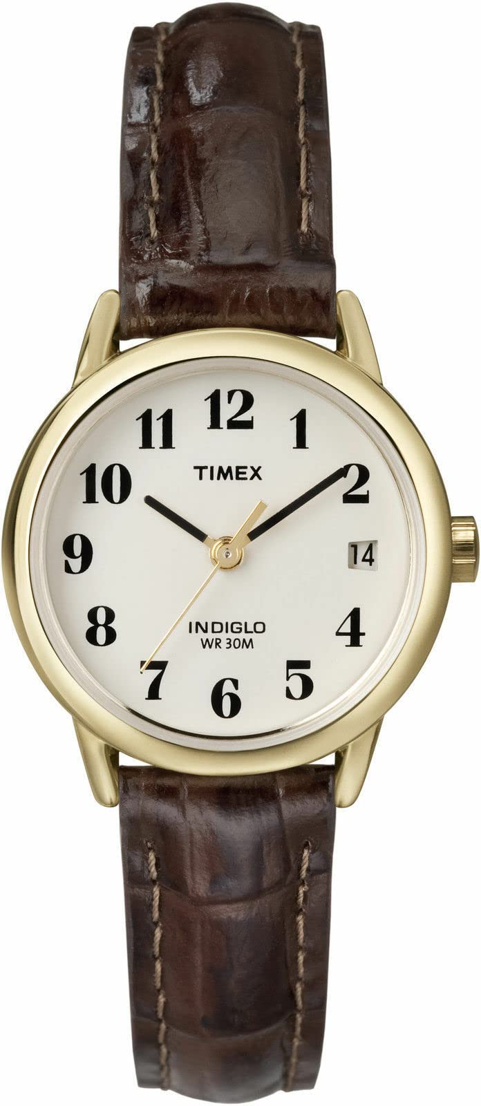 Timex Ladies Watch T20071Pf with White Dial and Brown Leather Strap