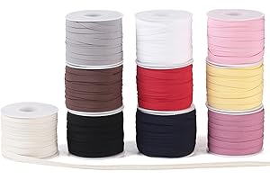 A ANYSSI Bias Tape Double Fold 1/4 inch, Double Fold Bias Binding Tape 18 Yards Per Roll for Crafts, Sewing, Seaming, Hemming, Piping, Quilting (10 Colors Per Pack)