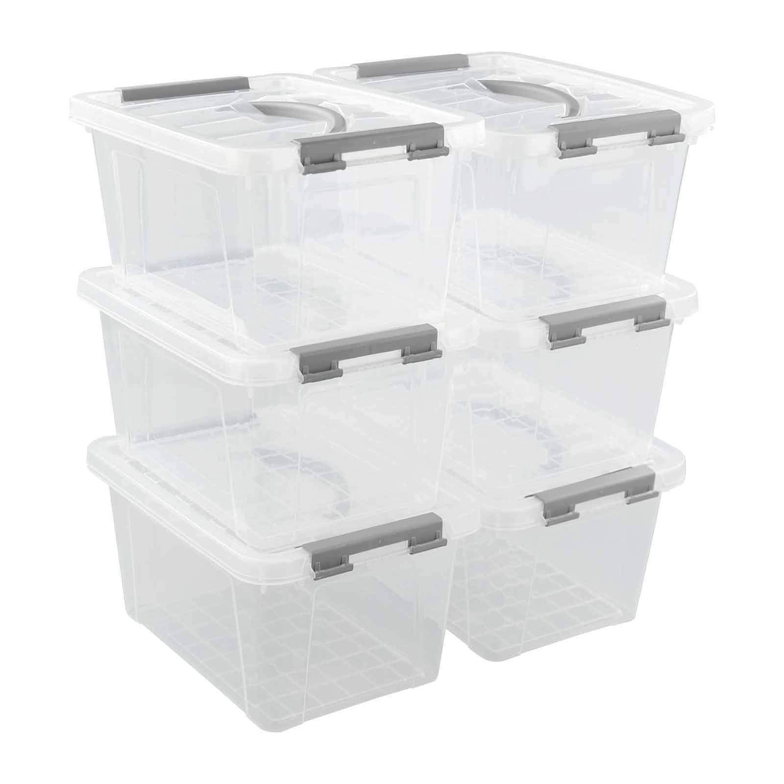 Vcansay 6 L Clear Plastic Storage Boxes with Handles, 6 Packs