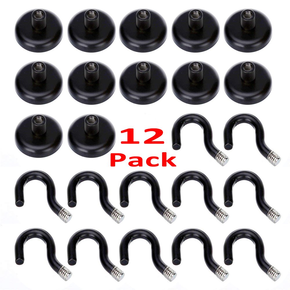 Magnethaken Zkaiz Super Starker Neodym Magnete Haken für Lagerung und Organisation im Innen- und Außenbereich, D16 Haftkraft 5.5kg (12 Stück,Schwarz)