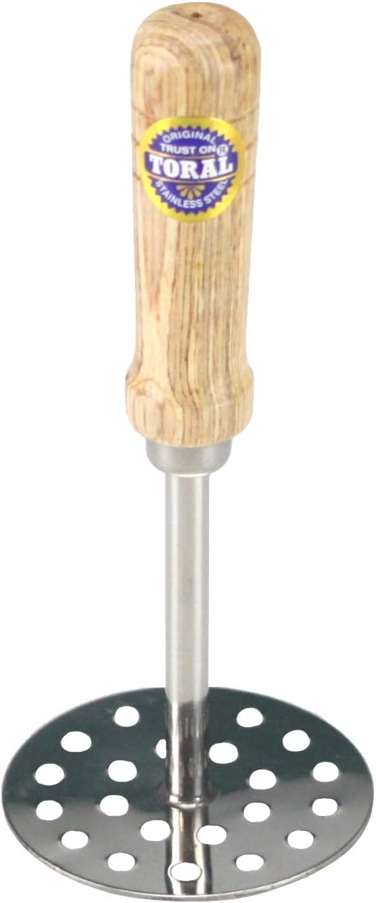 Stainless Steel Pav Bhaji Masher with Wooden Handle Potato Masher Ricer Fruit Vegetable Masher Heavy Duty Kitchen Utensil Tools Gadgets (8.2cm)