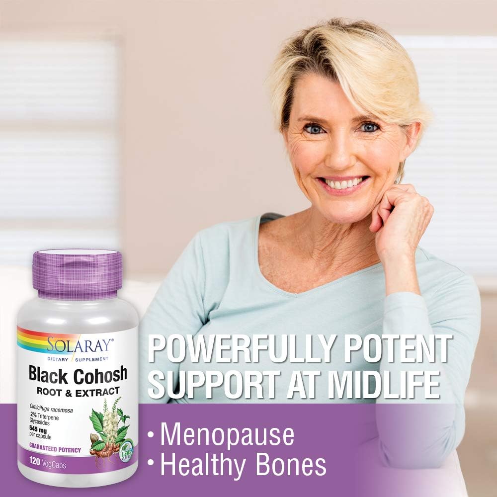 Solaray Black Cohosh Root & Extract 545mg | Womens Health & Menopause Support Supplement | Non-GMO | 120 VegCaps: Health & Personal Care