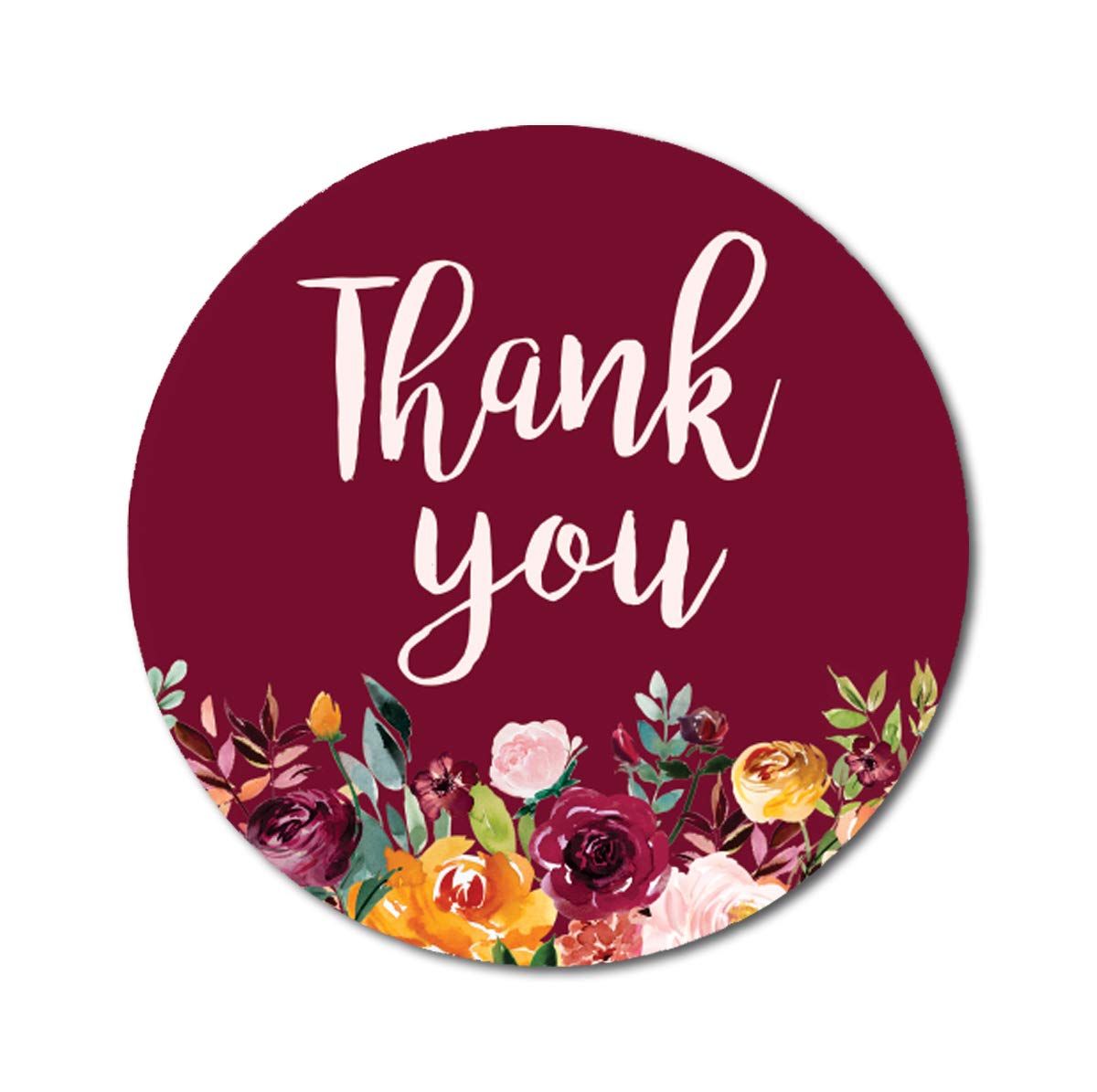 Darling Souvenir Botanical Floral Border 1.6 Inches Maroon Round Non Custom Thank You Stickers-45 Pcs