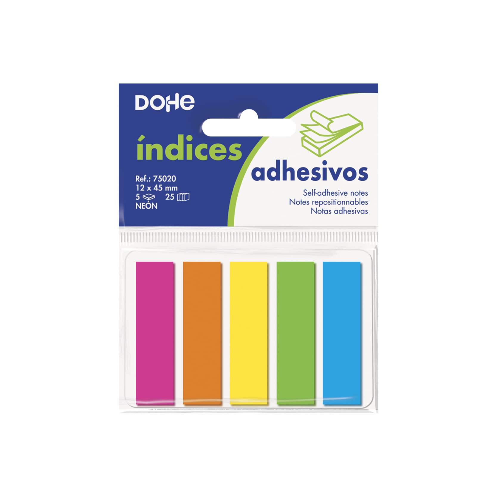 DOHE 75020 - Blister Pack of 25 Adhesive Notelets, Neon, 12 x 45 cm