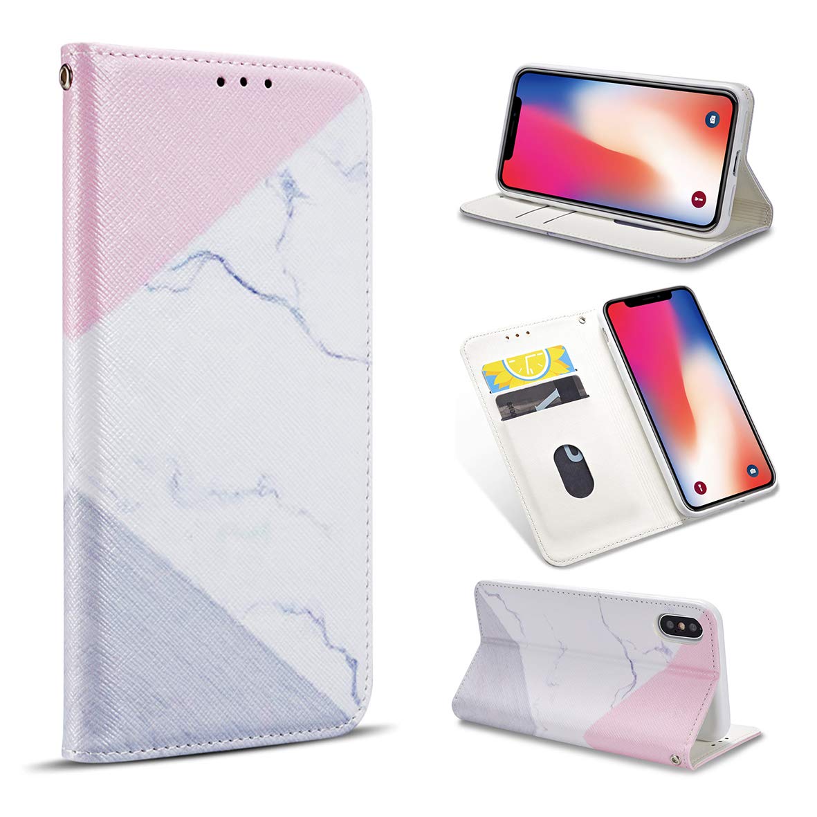 ZCDAYE Flip Wallet Case for iPhone XR,Luxury Folio PU Leather [Granite Marble Natural Stone Textured Pattern][Magnetic Closure][Card Slots] Soft TPU Stand Cover for iPhone XR - White