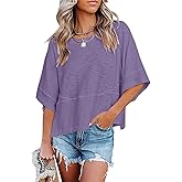 Danedvi Womens Oversized T Shirts Summer Casual Crewneck 3/4 Sleeve Loose Fit Cute Flowy Tops