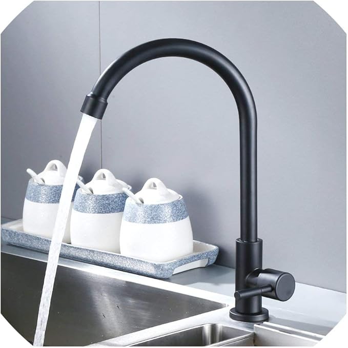 Cocina de acero inoxidable Negro grifo montado cubierta de fregadero de