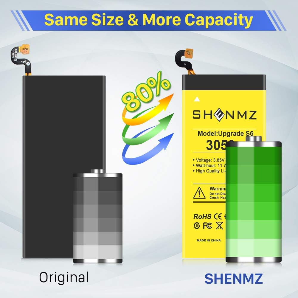Galaxy S6 Battery Replacement Kit, 3050mAh SHENMZ Internal Li-Polymer Replacement EB-BG920ABE Battery for Samsung Galaxy S6 G920V G920A G920T G920P-[3 Years Warranty]