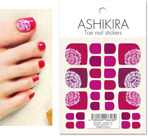 Amazon Ashikira フットネイルシール Cranberry Nailデザイン Gradation Flowers 足の爪 貼るだけマニキュア ネイルラップ ネイルアート Tsumekira シール ステッカー 通販