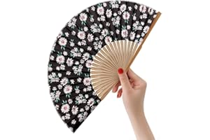 HeyToo Women Held Hand Folding Fan - Bamboo Printed Pattern Foldable Fan - Ideal for Decoration, Wedding, Themed Anniversary Party, Church, EDM, Festivals, Dancing and Gifts (Daisy)