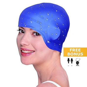 Tokyoustore Silicone Long Hair Swim Capwaterproof Swimming Caps For Adult Men Women Swim Caps Free With Nose Clip And Ear Plugs