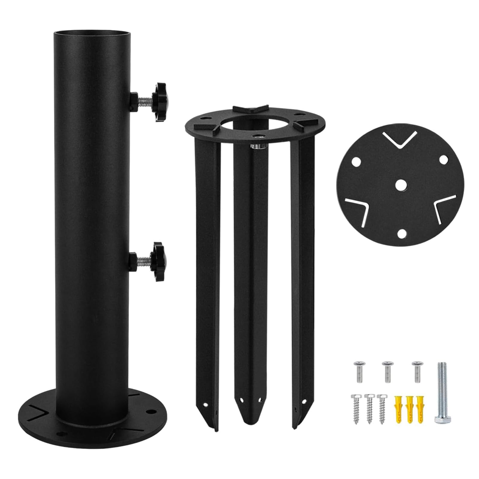 VANROUG Patio Umbrella Stand Base, In-Ground Umbrella Holder, Grass Umbrella Ground Stake, Removable Inground Umbrella Stand Anchor with 3 Spike,DIY Umbrella Stand Parts for Deck,Lawn,Beach,Table