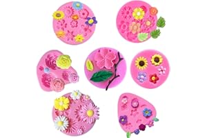Vpqnee 7 Pieces Flower Fondant Mold Set, Mini Flowers Silicone Chocolate Candy Molds for Cake, Cupcake Decorating, Cake Pops,