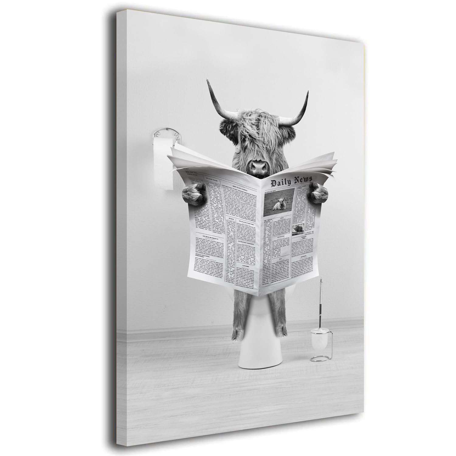 Funny Highland Cow Poster Prints Black And White Cow Reading Newspaper funny-highland-cow-poster-prints-black-and-white-cow-reading-newspaper