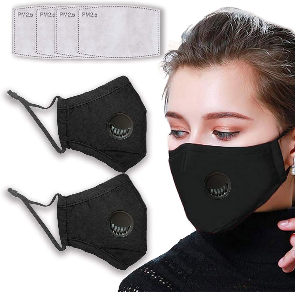 HOKEEA 2 Pack Reusable Face Bandanas, Cloth Daily Cover for Face, 4 Pcs 5-Layer Replacement Filter with Activated Carbon Elements, Anti Dust Anti Fog with nose wire Outdoor for Man and Woman