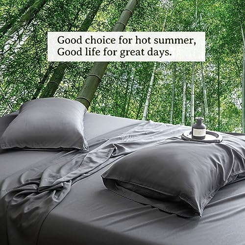 Simple&Opulence 100% Viscose from Bamboo Sheet Set 4Pcs, Cooling for Hot Sleepers, Soft Breathable Bed Sheets Set, 15" (38cm) Deep Pockets, Luxury Hotel Silky Bedding Sheets (Dark Grey,Queen)