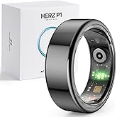 Herz P1 Smart Ring for Women & Men - (Size 10) 24/7 Health Metrics Fitness Ring, Tracks 20+ Biometrics, 6 Day Battery Life, Waterproof Stainless Steel, Free APP for iOS Android, No Subscription