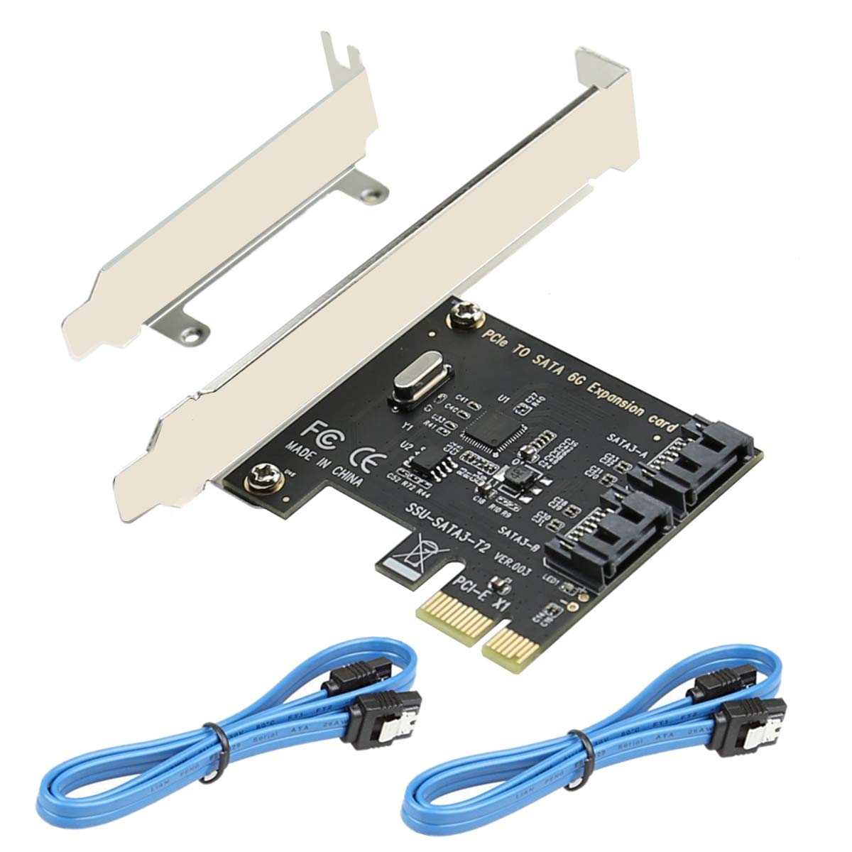 PCI Express SATA 3.0 Controller Card, 2-Port PCIe to SATA III 6GB / s Built-in Adapter Converter, PCI-E to SATA 3.0 Disk Array Card，with Small Bracket and 2 SATA Cable Support SSD and HDD
