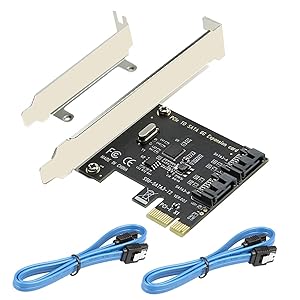PCI Express SATA 3.0 Controller Card, 2-Port PCIe to SATA III 6GB / s Built-in Adapter Converter, PCI-E to SATA 3.0 Disk Array Card，with Small Bracket and 2 SATA Cable Support SSD and HDD