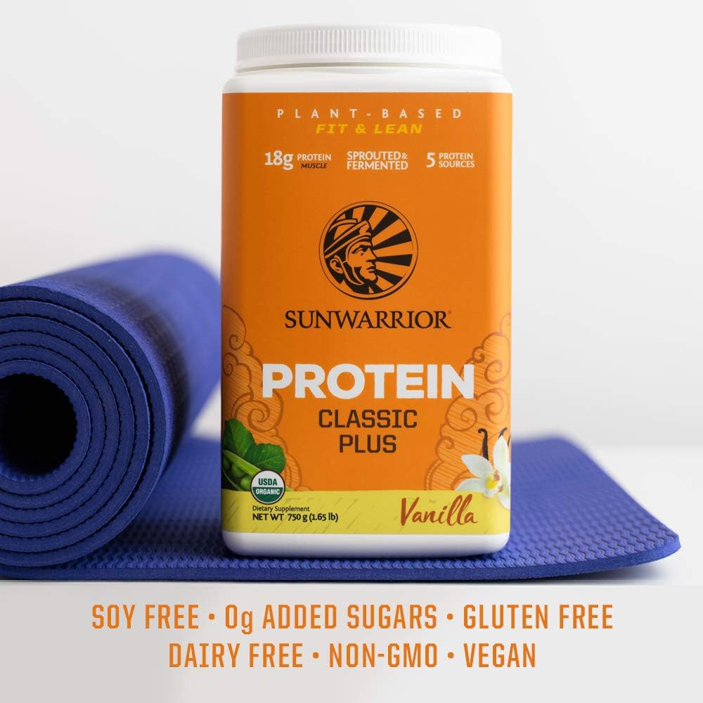Sunwarrior Classic Plus Organic Vegan Protein Powder with BCAAs and Pea Protein (Vanilla, 30 Servings): Health & Personal Care
