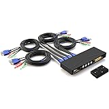 CKLau 4Kx2K Ultra HD 4 Port HDMI Cables KVM Switch Control 4 Computers/DVR/NVR with USB 2.0 Hub and Audio Support Keyboard Mo