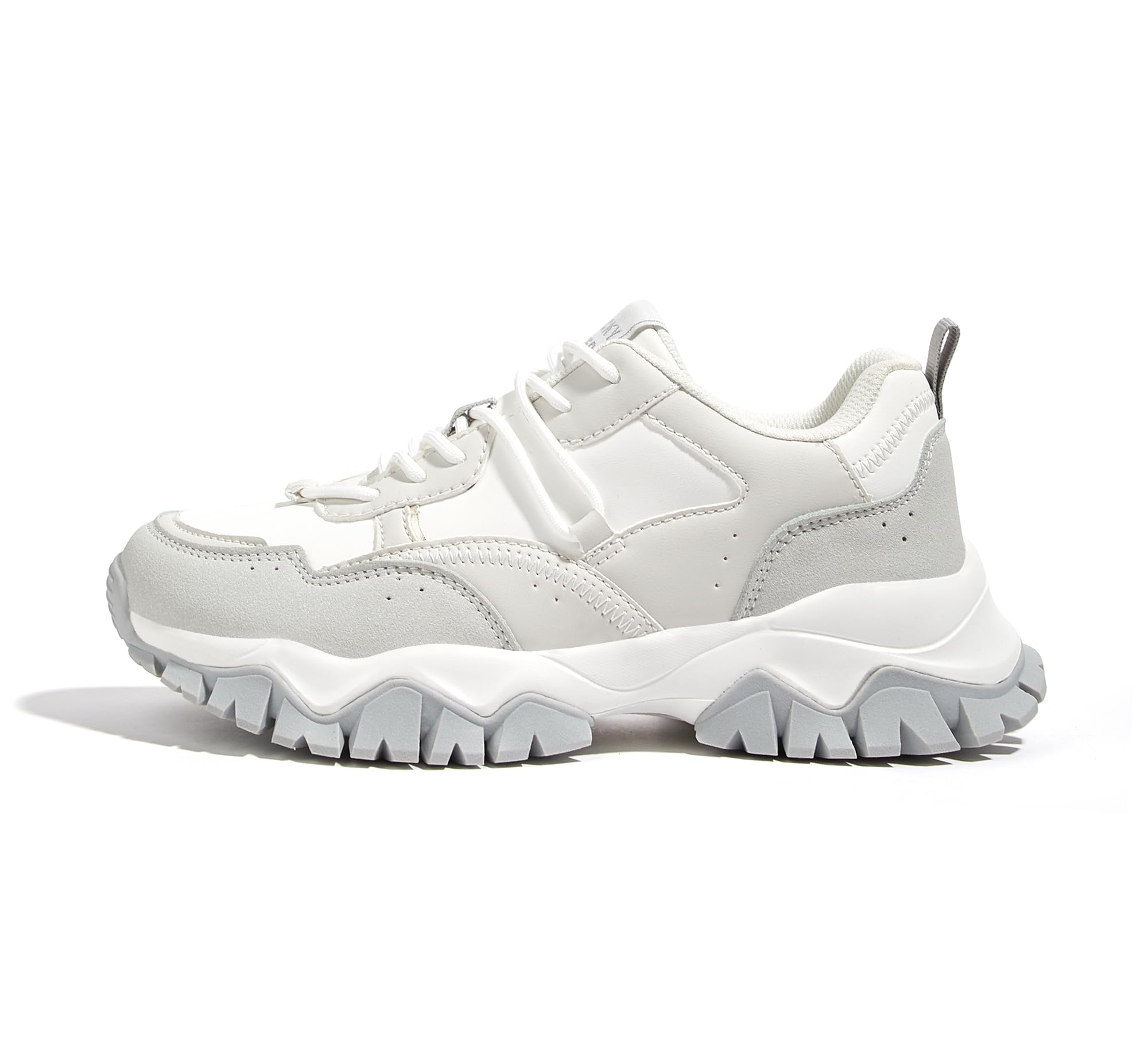 Photo 1 of LUCKY STEP Women's Chunky Sneakers Fashion Platform Retro Tennis Casual Classic Cute Dad Anti-Slip Stylish Walking Sport Shoes(White/Grey,10)