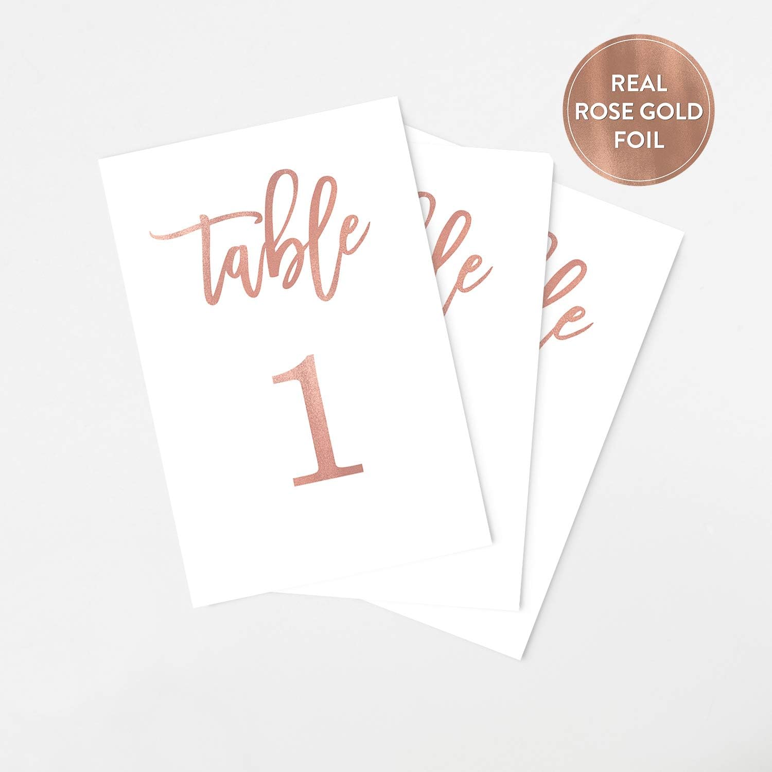 Tumbalina Rose Gold Foil Wedding Table Numbers (Color Options Available), 4x6 Modern Calligraphy Foil Design, Double Sided, Numbers 1-25 (Rose Gold Foil)
