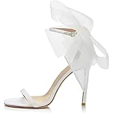 Coutgo Women's Bow Heels Open Toe Stiletto Heels One Strap Party Summer High Heeled Sandals Asymmetric Non-Removable Bow Knot