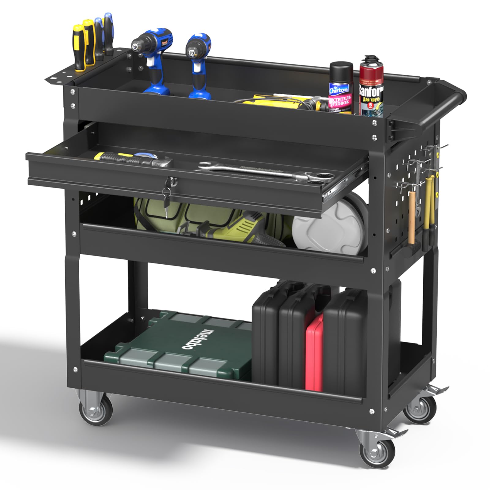 Pelnuies 3 Tier Rolling Tool Cart, 400 LBS Capacity