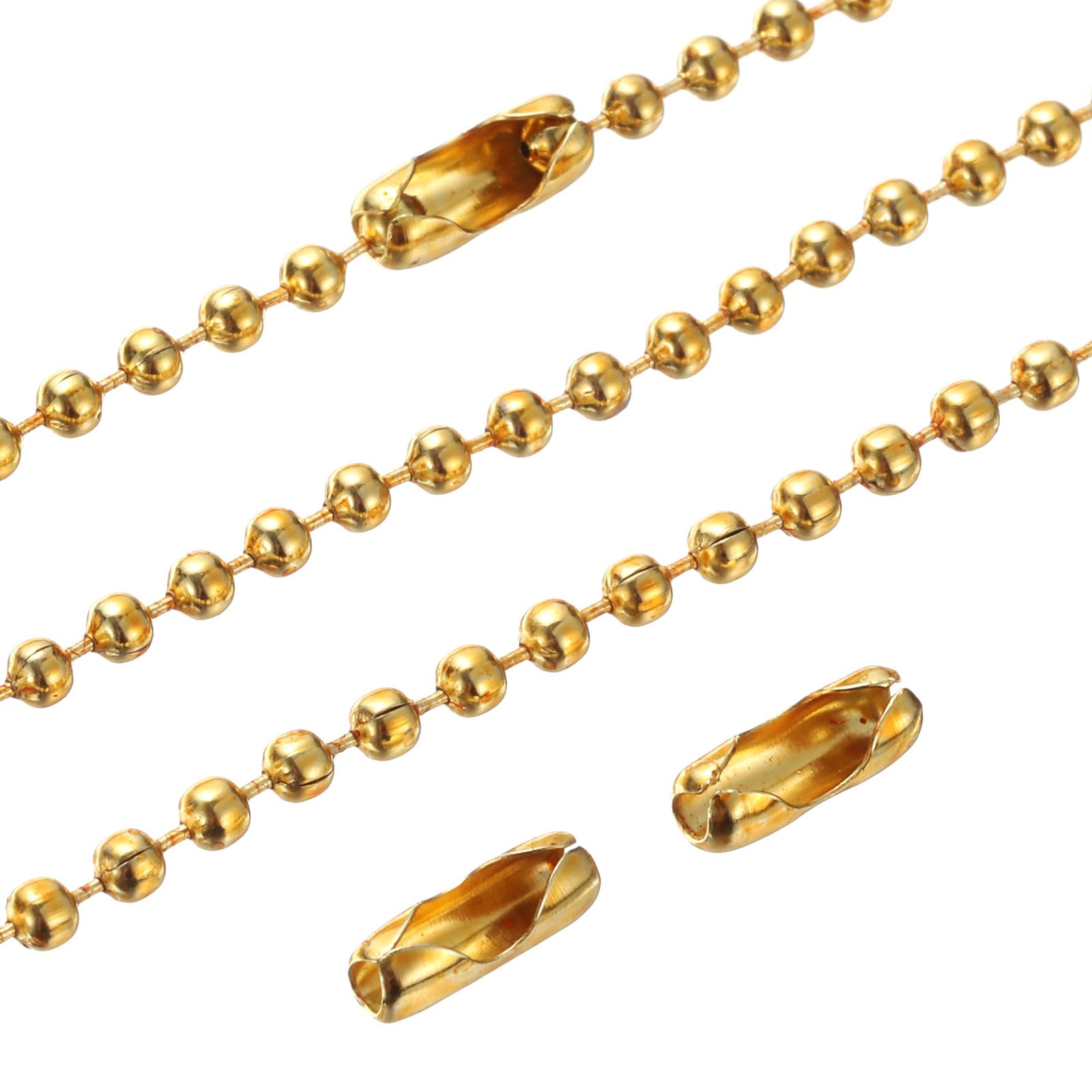 PATIKIL 2.4mm x 10cm Beaded Ball Chain, 150pcs Stainless Steel Pull Chain Extension with Connectors for Ceiling Fan Light Keychain Rings DIY Crafts, Gold Tone