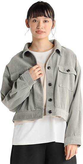 Amazon アウター コーデュロイ ジャケット レディース カジュアル ショート丈 秋 冬 Honeys ハニーズ コーデュロイジャケット ミントグレー ｌｌ コート ジャケット 通販