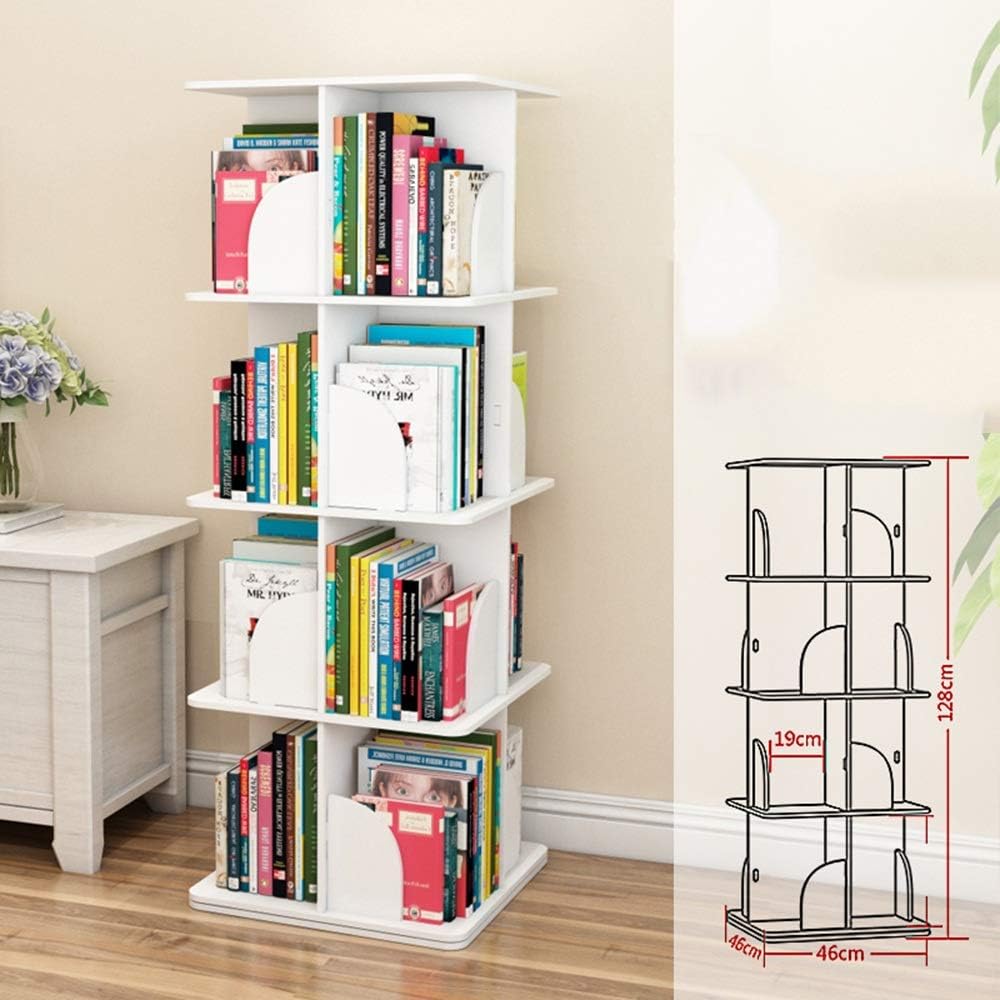 Bibliothèque Tournante Noire à 5 Étagères - Design 360° Avec Roulettes, Idéale Salon, Bureau Ou Chambre
