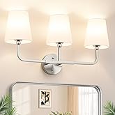 MOKATNG Bathroom Light Fixtures, 3-Light Brushed Nickel Vanity Lights, Bathroom Lighting Fixtures Over Mirror with Flared Whi